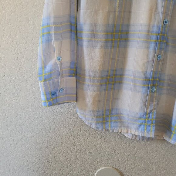 Equipment Femme Blouse Small Button Up Plaid Blue Silk Long Sleeve Preppy Office - Picture 5 of 8